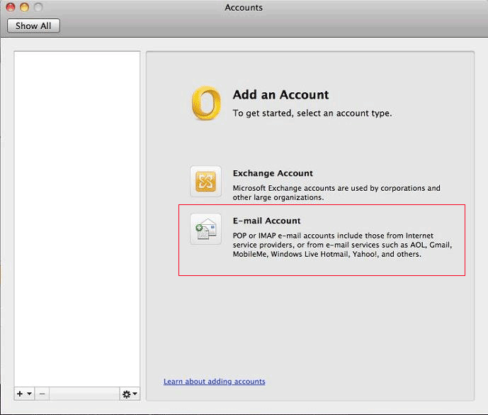 outlook for mac error add gmail account